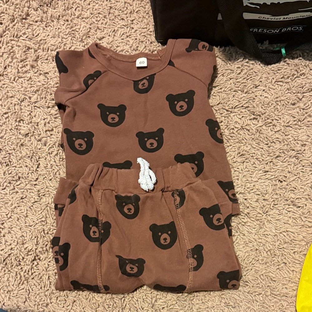 Brown Bear Print Baby Outfit